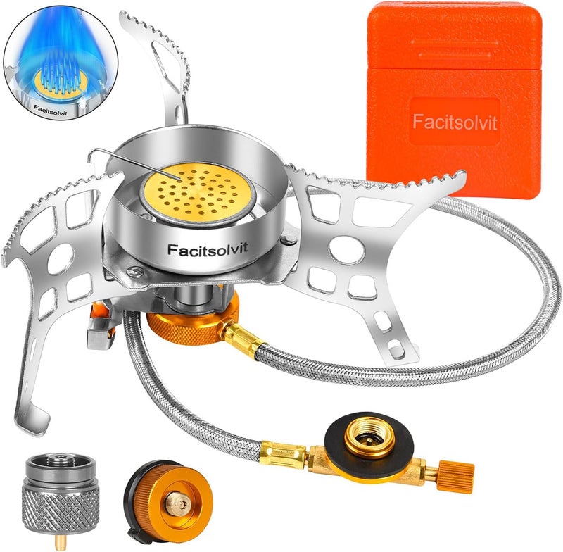Facitsolvit 3900W Portable Windproof Camping Stove Gas Cooking Burner, Lightweight Propane Burners with Piezo Ignition and Carrying Bag for Outdoor Backpacking Picnic Hiking - Image 1